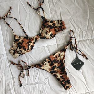 NWT Leopard Animal Print Two Piece Bikini